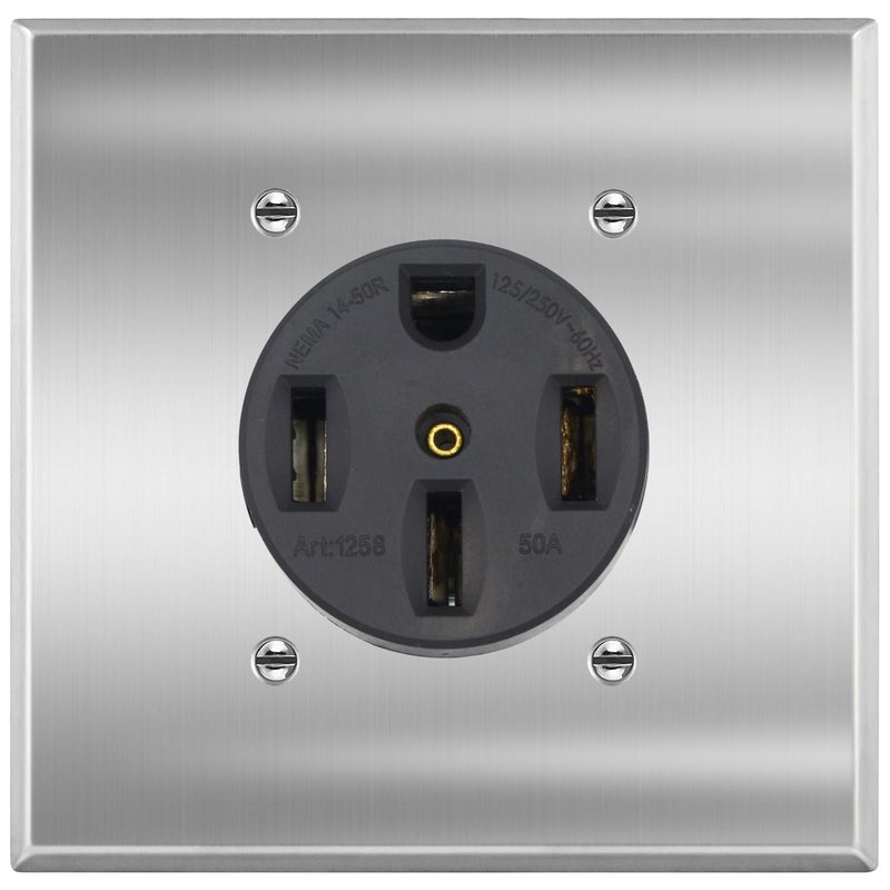 micmi NEMA 14-50R Power Outlet 50 Amp 250V, Heavy-Duty 50A Receptacle, for Welders, Plasma Cutters, Electric Ranges, Dryers, and More UL Listed (NEMA 14-50R w/Square wallplate) - Image 1